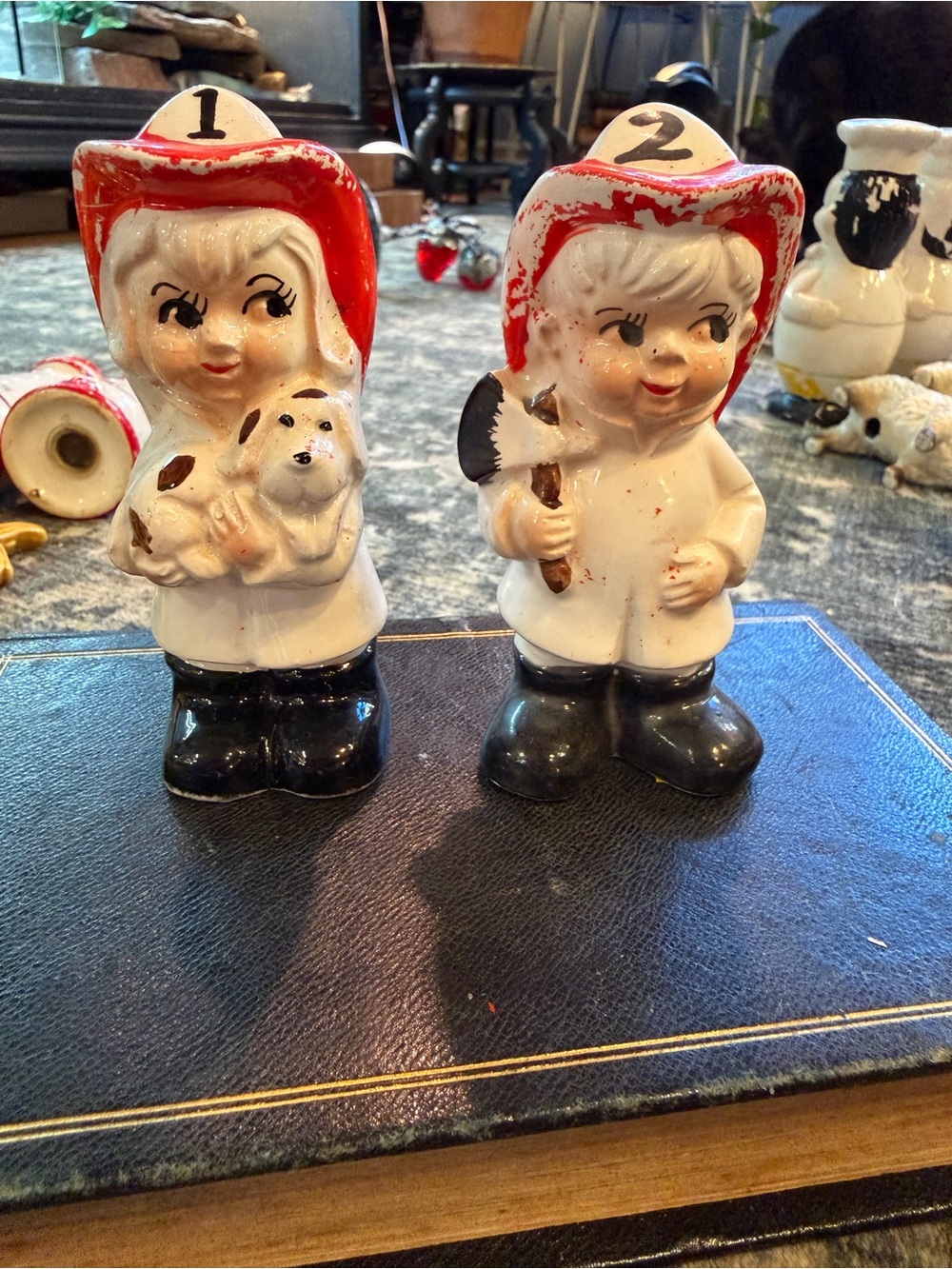 Vintage Ceramic Firefighter Salt and Pepper Shakers. Make in Japan